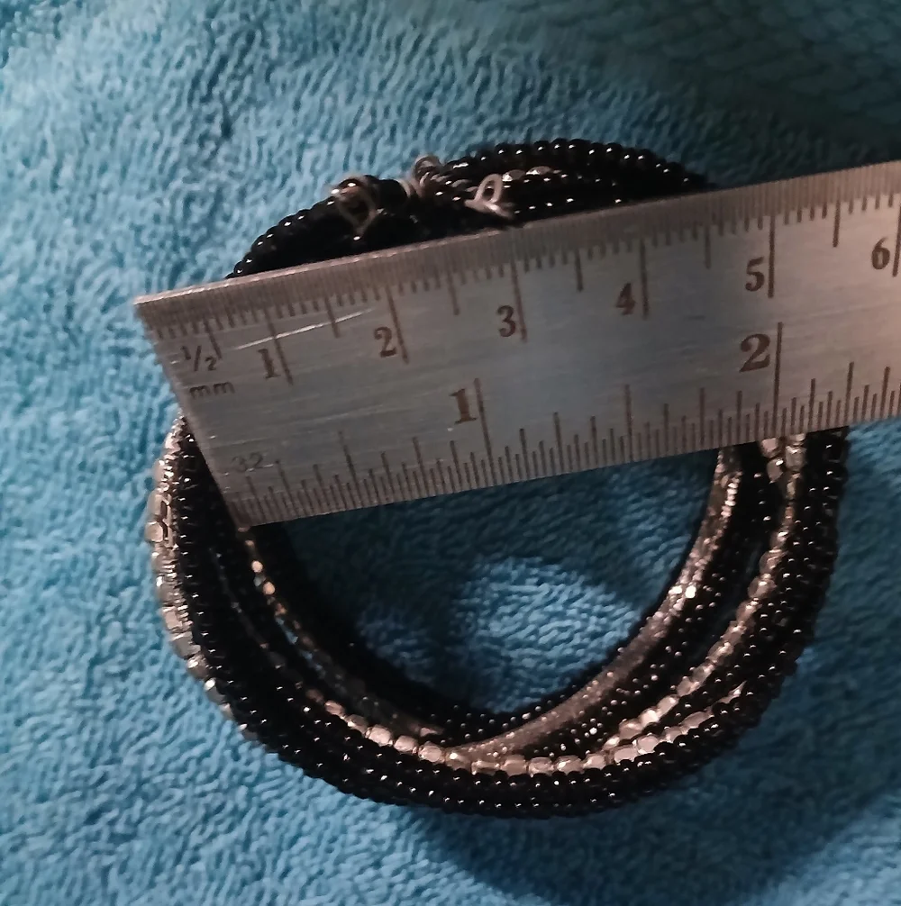 Black and Silver Beaded Bracelet Cuff